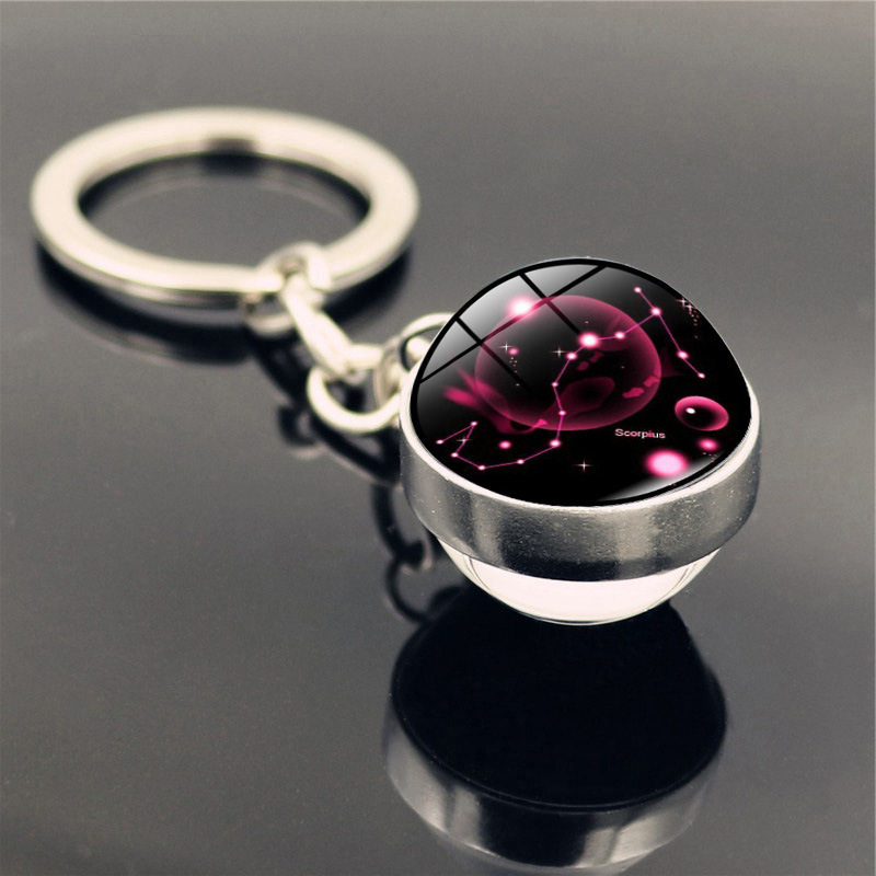 Fashion Scorpio Alloy Constellation Double-sided Glass Ball Keychain