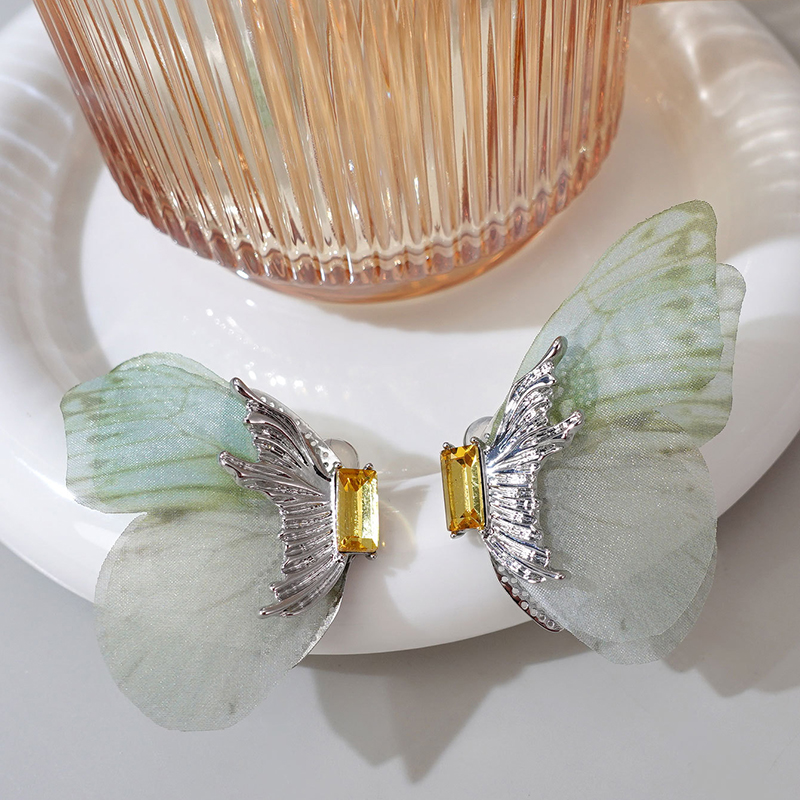 Fashion Green Butterfly Copper Diamond Geometric Butterfly Stud Earrings