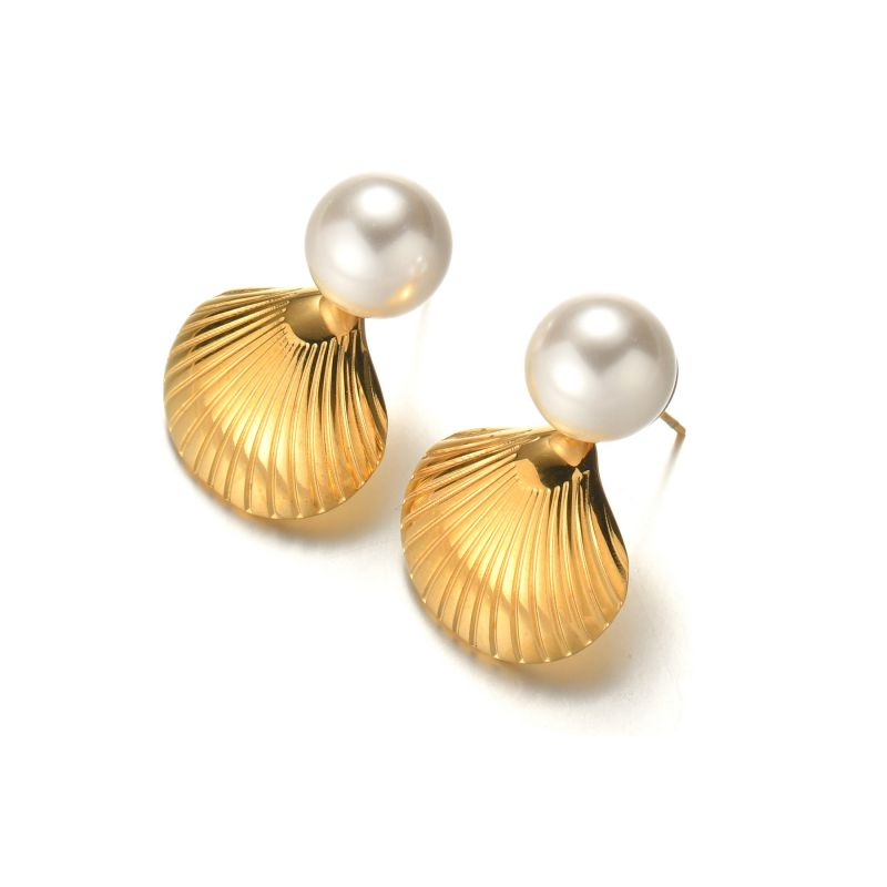 Fashion Shell Pearl Earrings Titanium Steel Pearl Shell Stud Earrings