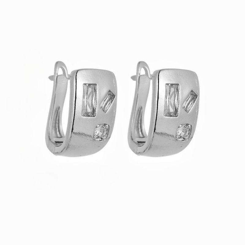 Fashion 1 Pair Silver Copper Diamond Geometric U-shaped Earrings