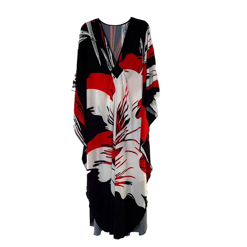 Fashion 37# Polyester Printed V-neck Long Skirt Beach Skirt