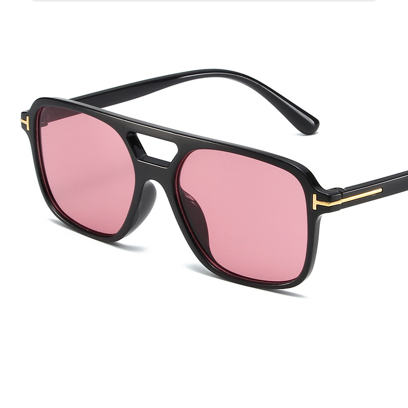 Fashion Bright Black Framed Plum Red Slices Pc Double Bridge Large Frame Sunglasses