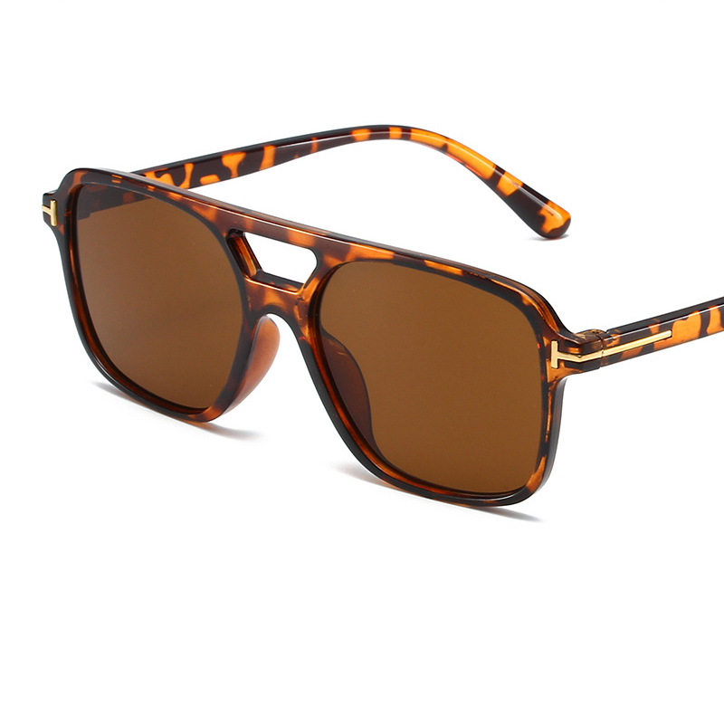 Fashion Leopard Print Framed Tea Slices Pc Double Bridge Large Frame Sunglasses