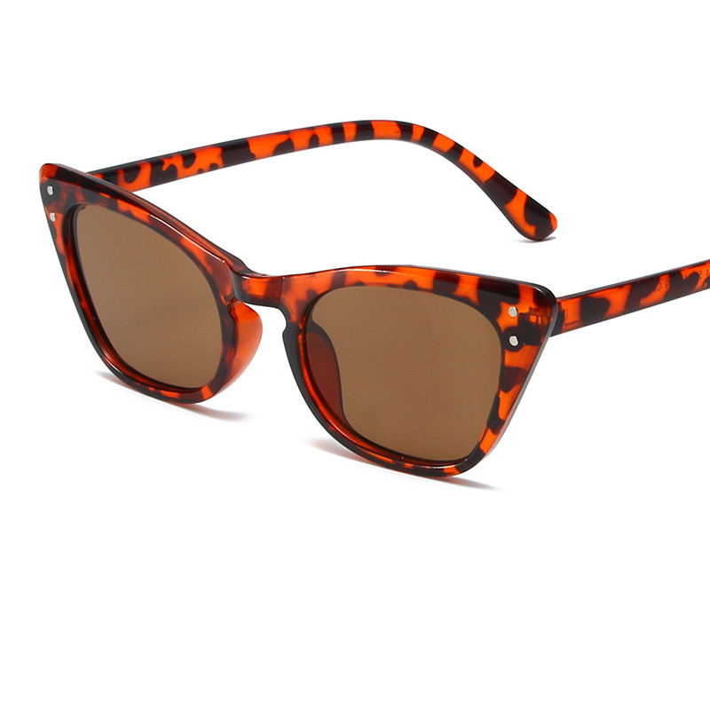 Fashion Leopard Print Framed Tea Slices Pc Cat Eye Small Frame Sunglasses