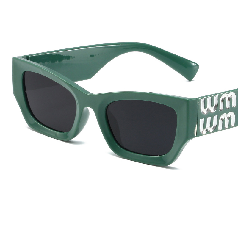 Fashion Dark Green Frame Gray Piece Pc Letter Wide Edge Polygonal Sunglasses