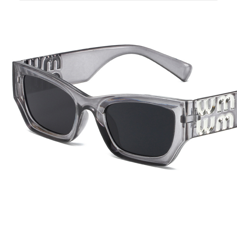 Fashion Translucent Gray Frame Gray Film Pc Letter Wide Edge Polygonal Sunglasses