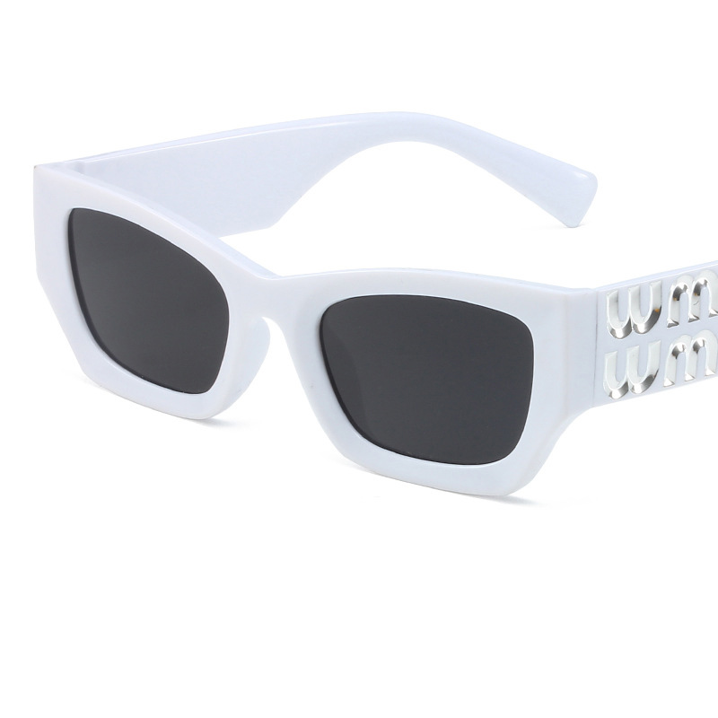 Fashion Solid White Frame Gray Film Pc Letter Wide Edge Polygonal Sunglasses
