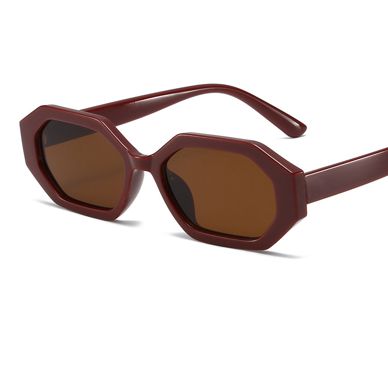 Fashion Red Brown Framed Tea Slices Pc Polygon Small Frame Sunglasses