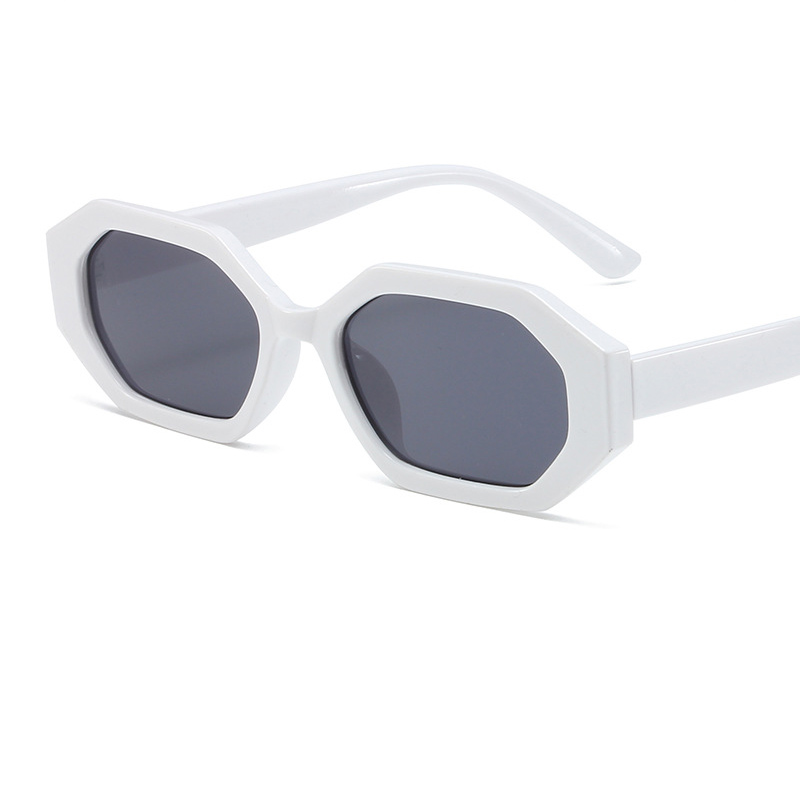 Fashion Solid White Frame Gray Film Pc Polygon Small Frame Sunglasses