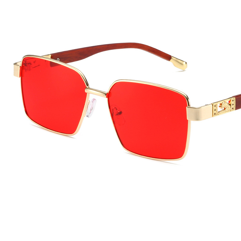 Fashion Gold Frame Red Film Ac Square Large Frame Sunglasses