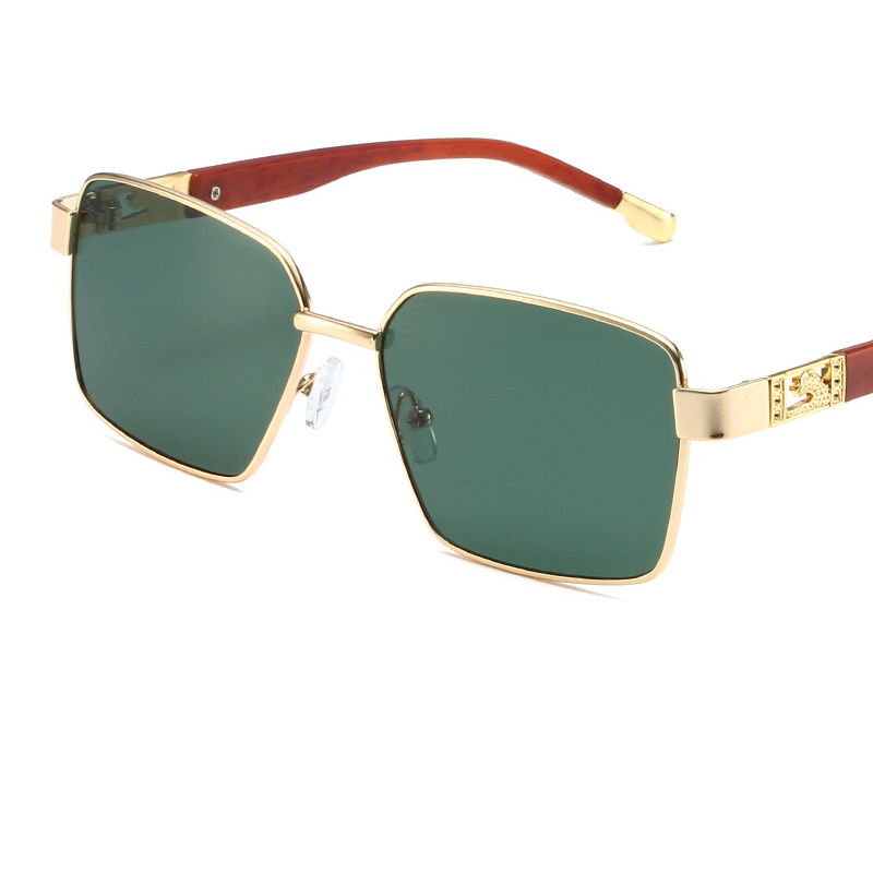 Fashion Gold Framed Dark Green Film Ac Square Large Frame Sunglasses