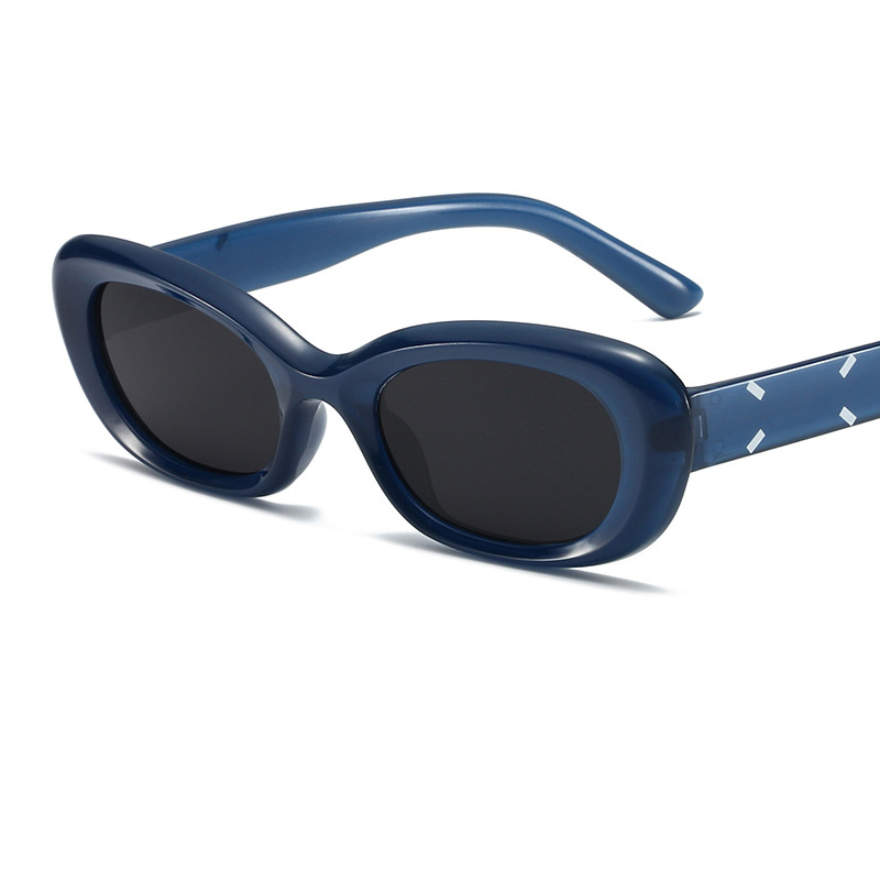 Fashion Blue Frame Gray Film Ac Oval Small Frame Sunglasses