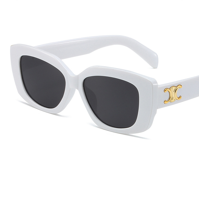 Fashion Solid White Frame Gray Film Metal Arc De Triomphe Square Leopard Sunglasses