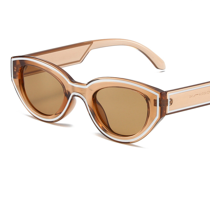 Fashion Transparent Tea Frame Tea Tablets Pc Color Block Cat Eye Sunglasses