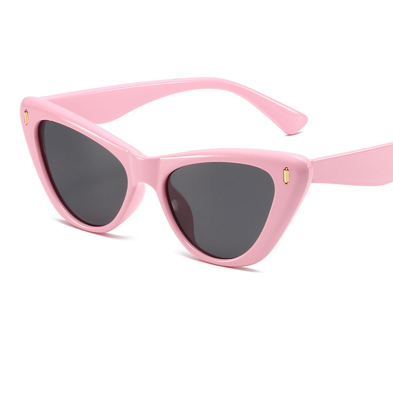 Fashion Solid Pink Frame Gray Piece Pc Cat Eye Large Frame Sunglasses