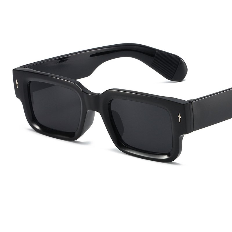 Fashion Glossy Black Framed Gray Film Pc Square Small Frame Sunglasses