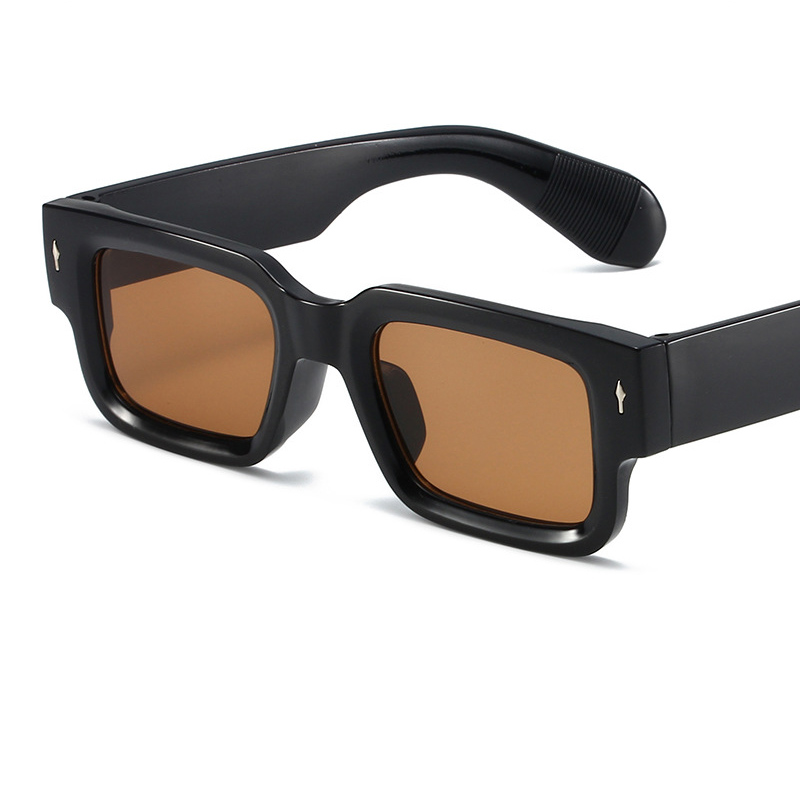 Fashion Bright Black Framed Tea Slices Pc Square Small Frame Sunglasses