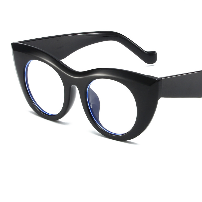 Fashion Bright Black Frame Blu-ray Film Pc Cat Eye Large Frame Sunglasses