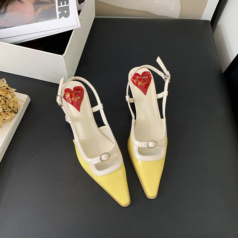 Fashion Yellow Pointed Toe Hollow Toe High Heel Sandals