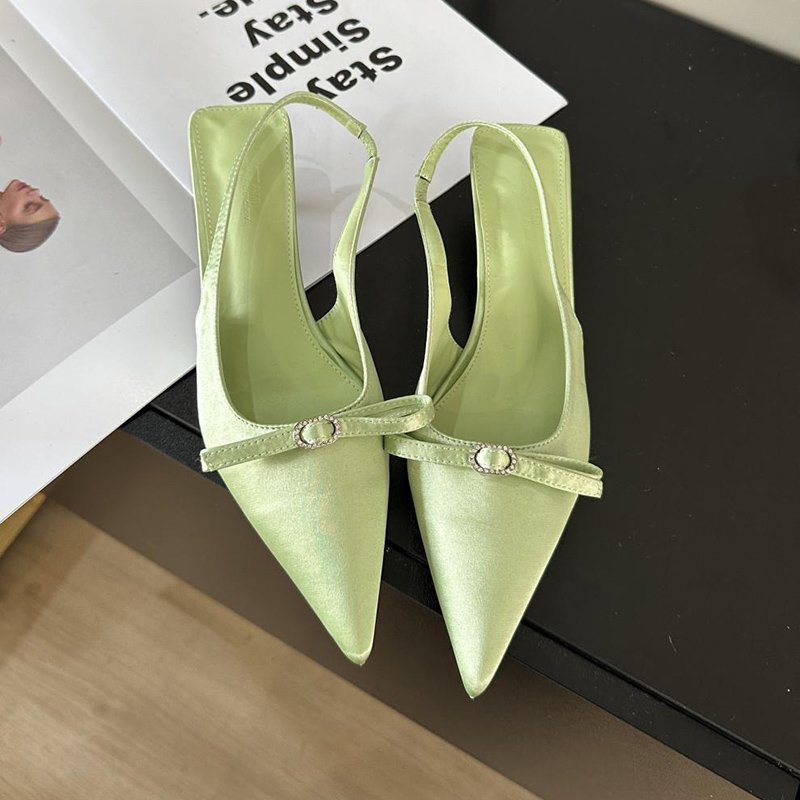 Fashion Green Pointed-toe Satin Stiletto Sandals