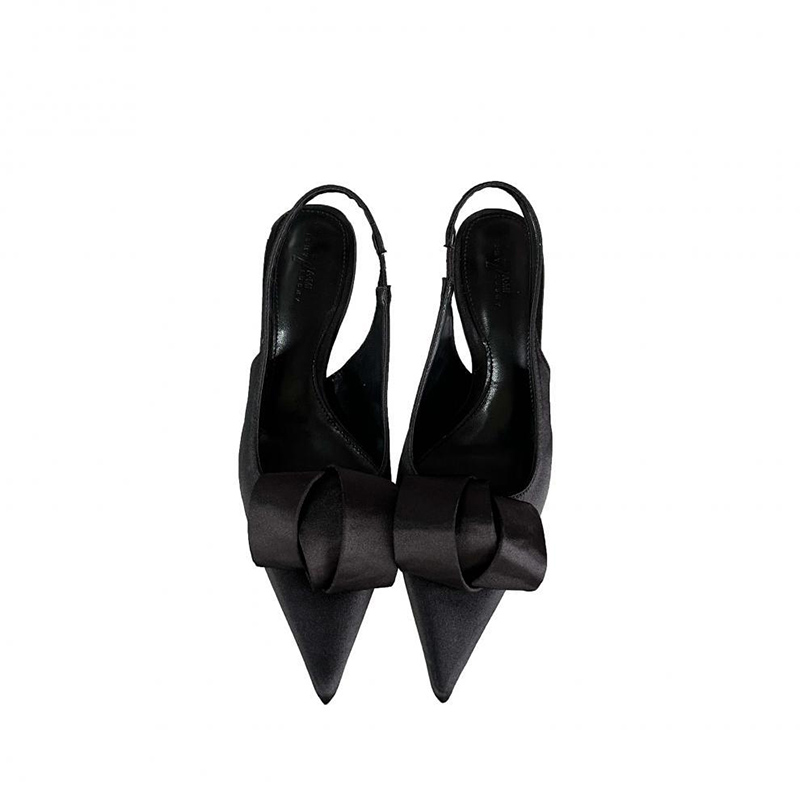 Fashion Black Satin Pointed Toe Stiletto Sandals