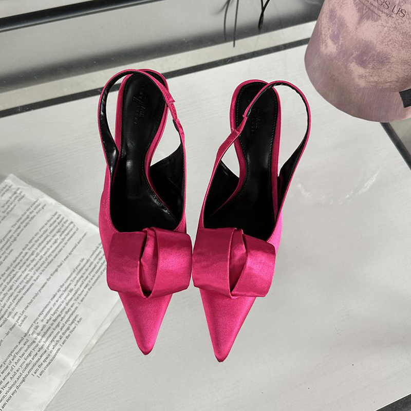 Fashion Rose Red Satin Pointed Toe Stiletto Sandals