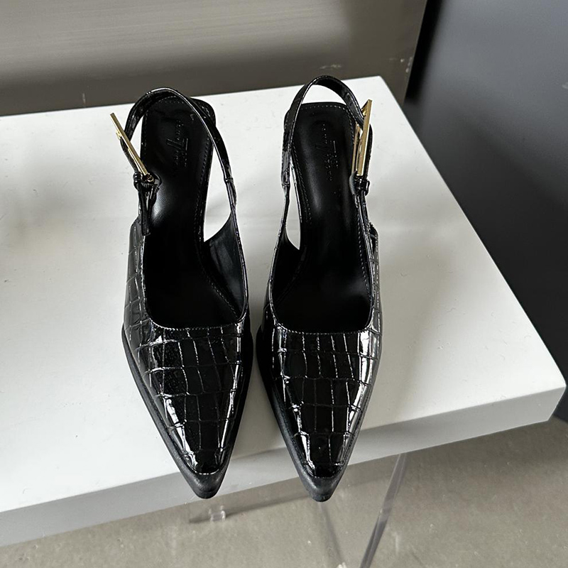 Fashion Black Pointed Toe Stiletto Textured High Heels