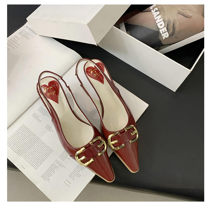 Fashion Red Pointed-toe Patent Leather High-heeled Sandals