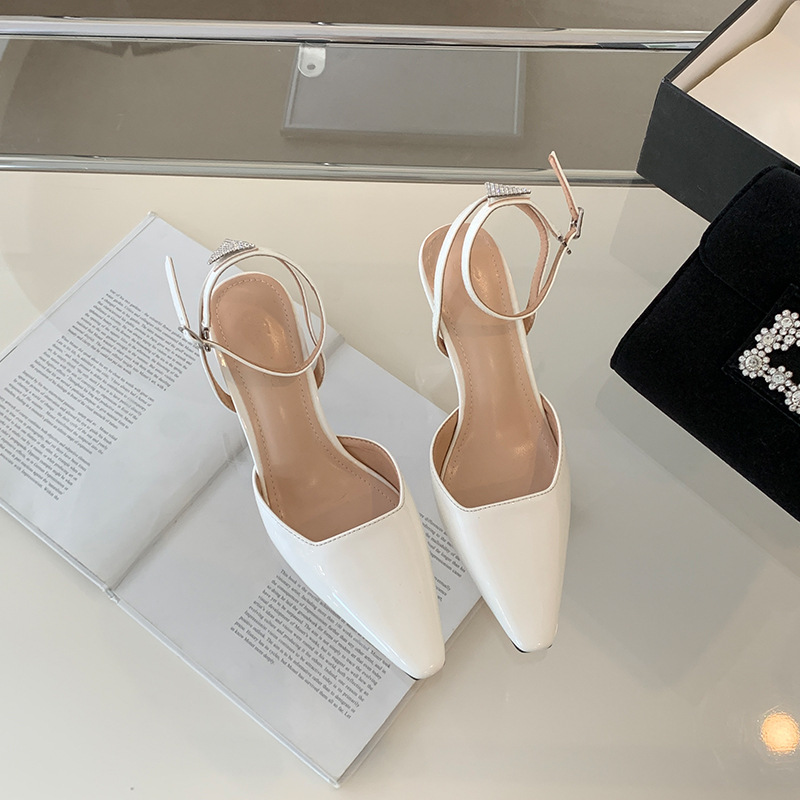 Fashion White One-button Cap-toe Stiletto Sandals