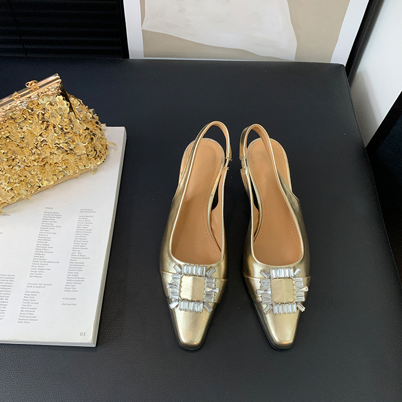 Fashion Gold Square Rhinestone Back Sandals