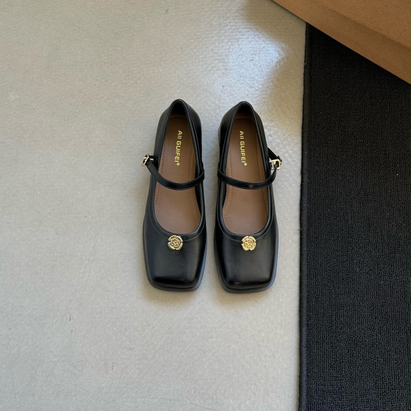 Fashion Black Square Toe Strappy Flat Shoes