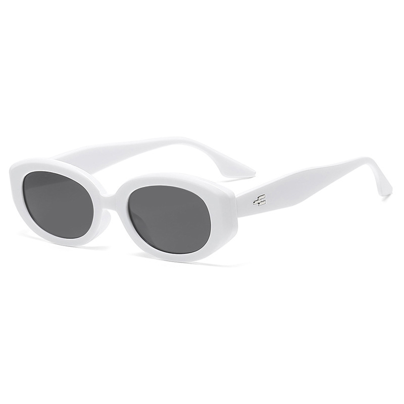 Fashion Solid White Gray Flakes Oval Small Frame Sunglasses