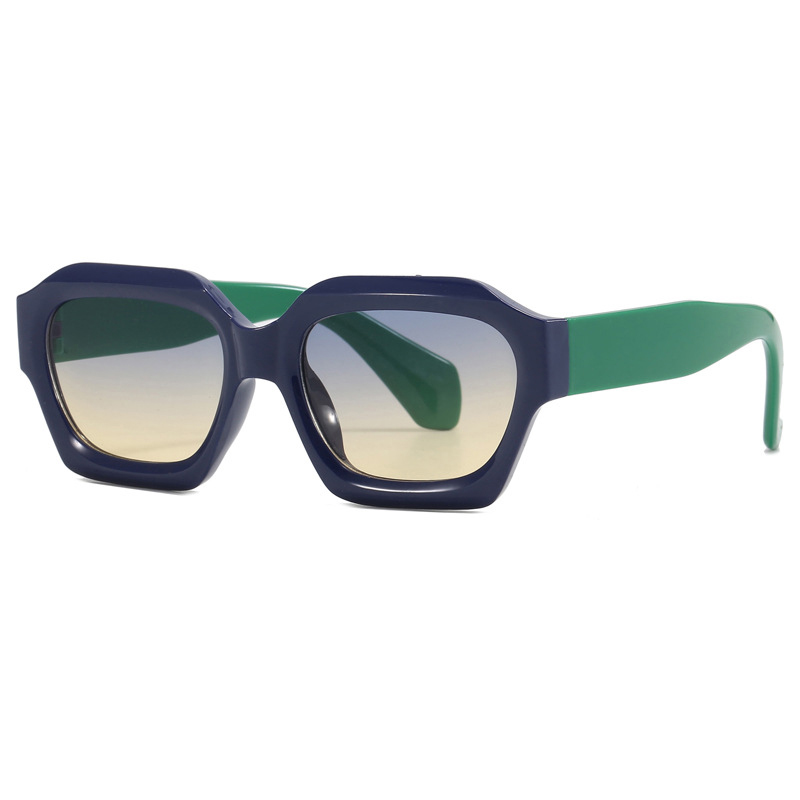 Fashion Blue Frame Green Legs Polygonal Sunglasses