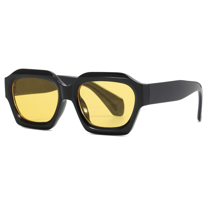 Fashion Bright Black And Yellow Film Polygonal Sunglasses