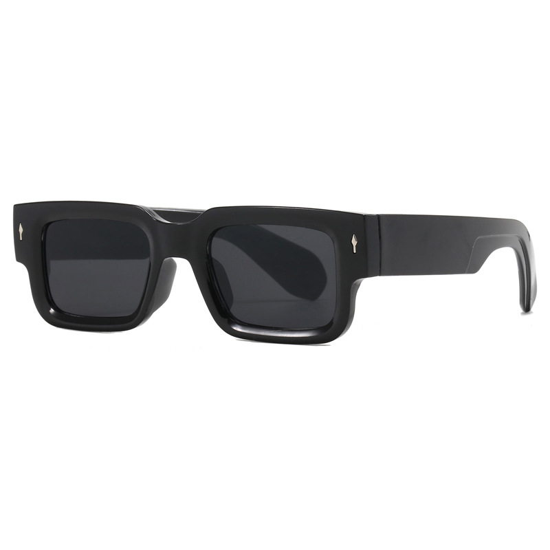 Fashion Bright Black And Gray Film Square Small Frame Sunglasses With Rice Nails