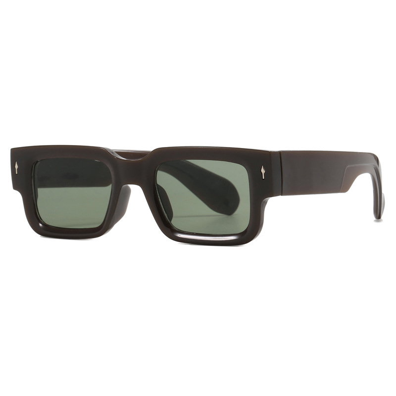 Fashion Jelly Coffee Green Slices Square Small Frame Sunglasses With Rice Nails