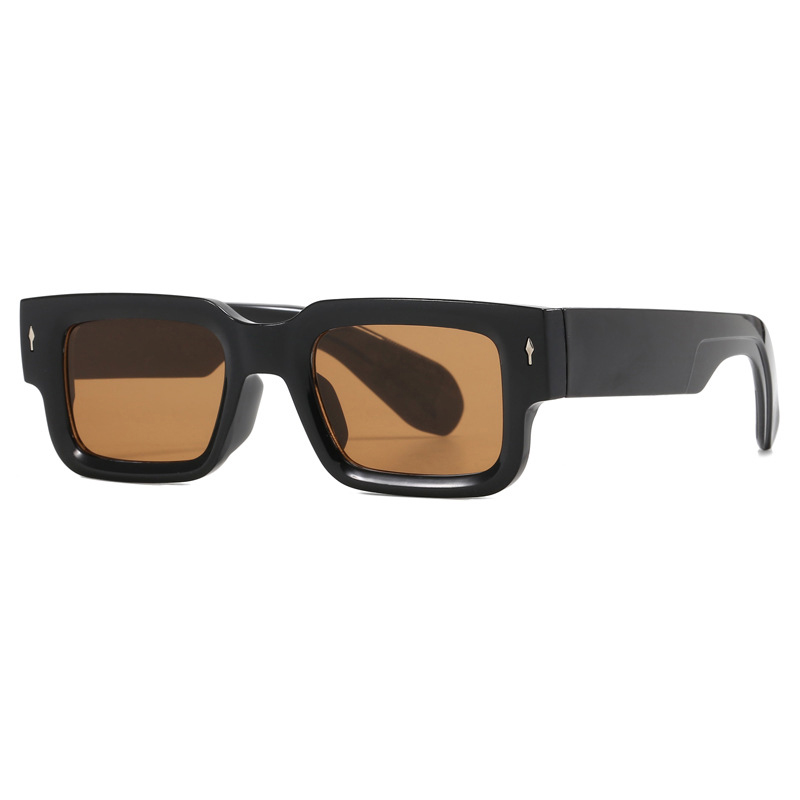 Fashion Bright Black Tea Slices Square Small Frame Sunglasses With Rice Nails
