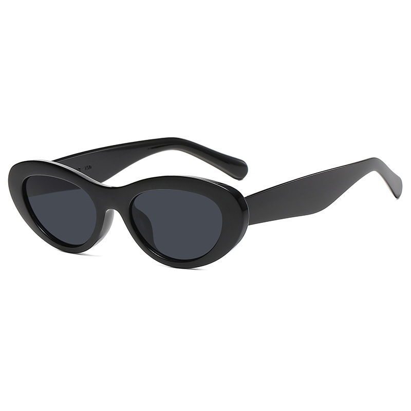 Fashion Bright Black All Gray Pc Oval Sunglasses