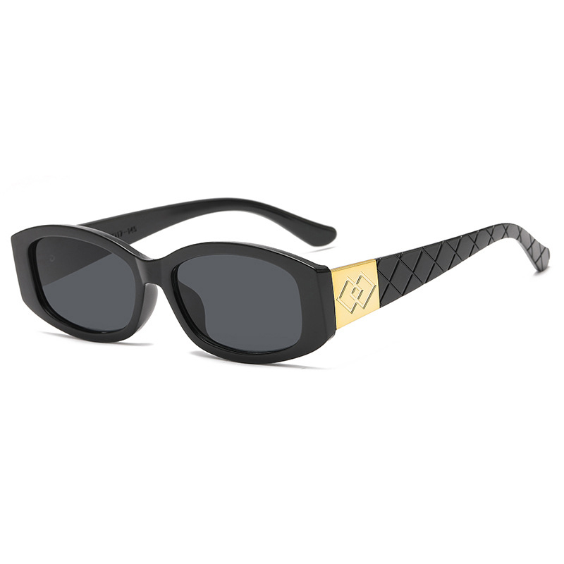 Fashion Bright Black All Gray Small Oval Sunglasses