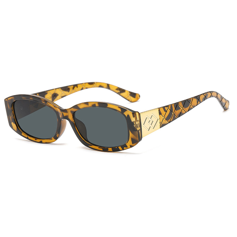 Fashion Leopard Print All Gray Small Oval Sunglasses