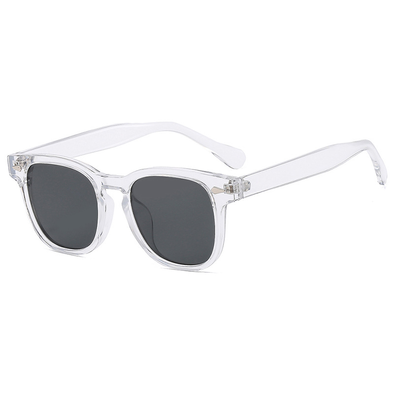 Fashion Transparent White Gray Film Square Sunglasses With Rice Studs