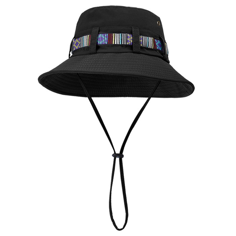 Fashion Black Ribbon Large Brim Fisherman Hat