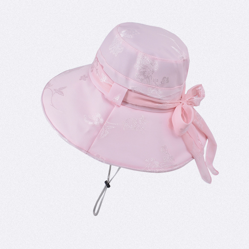 Fashion Pink Polyester Jacquard Large Brim Sun Hat