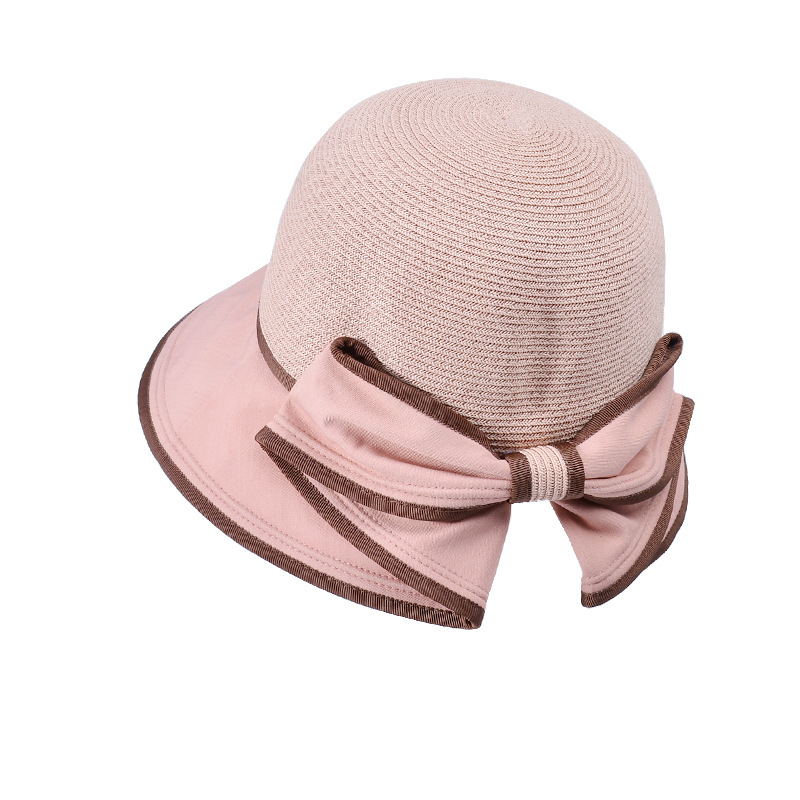 Fashion Pink Straw Lace-up Large Brim Bucket Hat