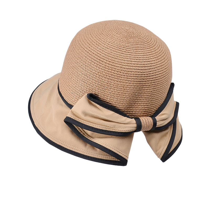 Fashion Khaki Straw Lace-up Large Brim Bucket Hat