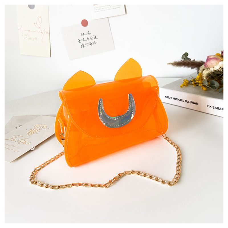 Fashion Orange Pvc Transparent Flap Crossbody Bag