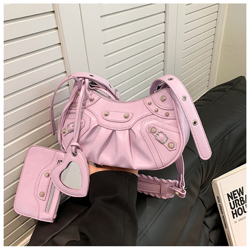 Fashion Pink Pu Rivet Large Capacity Crossbody Bag
