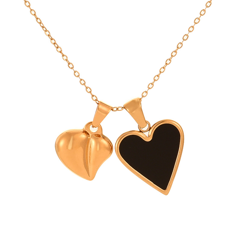 Fashion Gold Titanium Steel Oil Drop Love Pendant Necklace