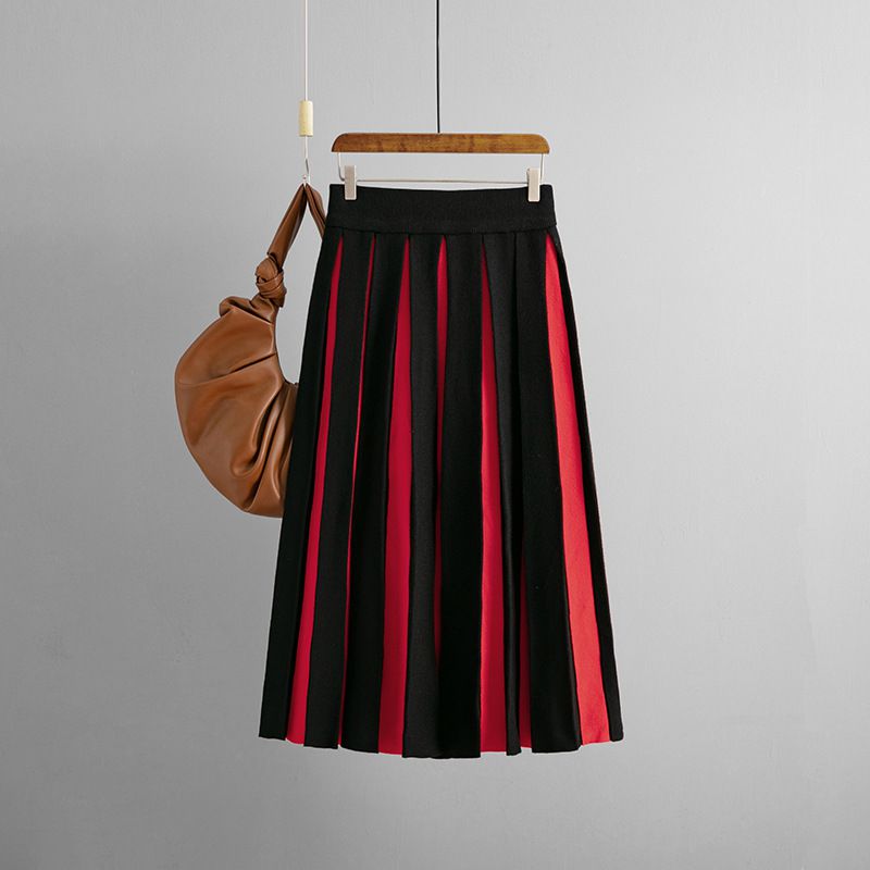 Fashion Red Black Core-spun Knitted Skirt