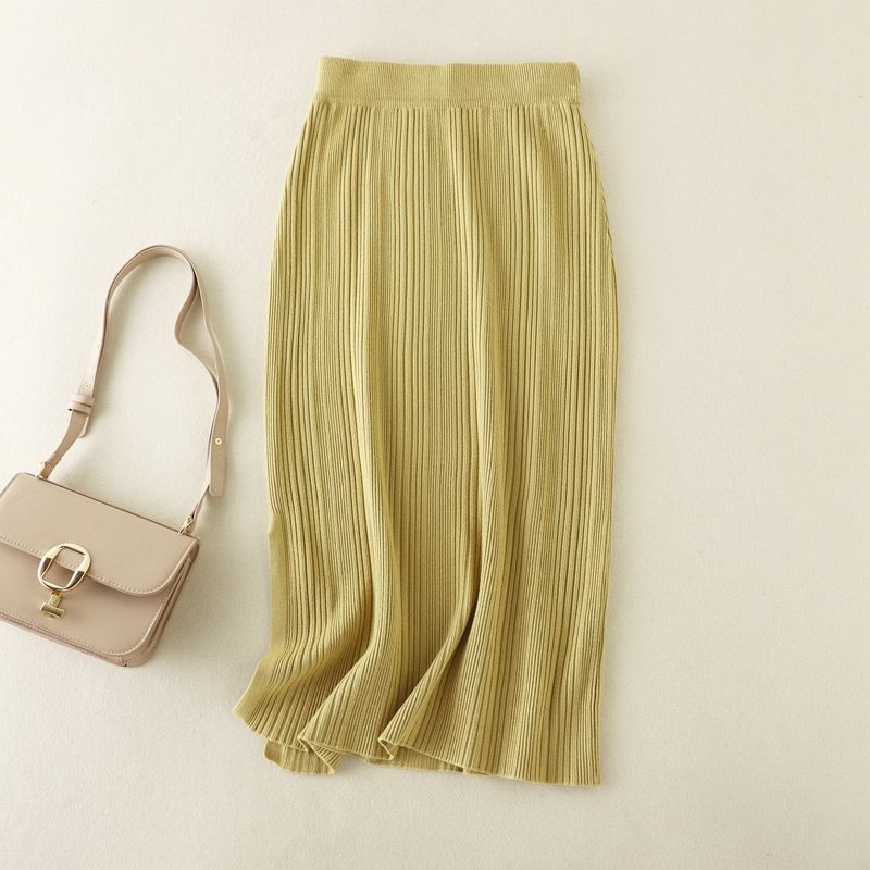 Fashion Yellow Knitted Slit Skirt